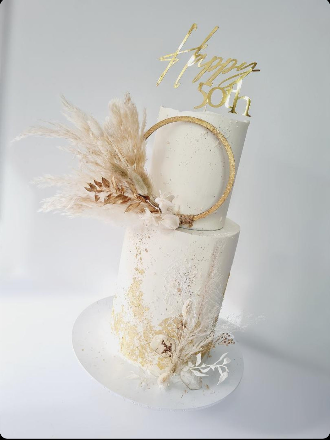 Nude 5.5 inch Pampas Grass Cake Topper wreath hoop
