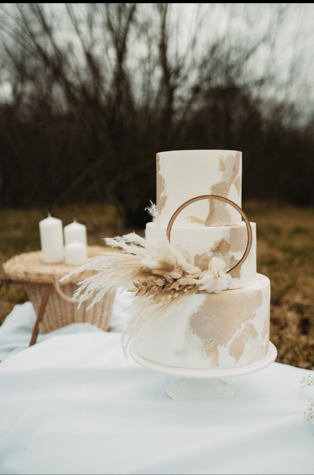 Nude 5.5 inch Pampas Grass Cake Topper wreath hoop