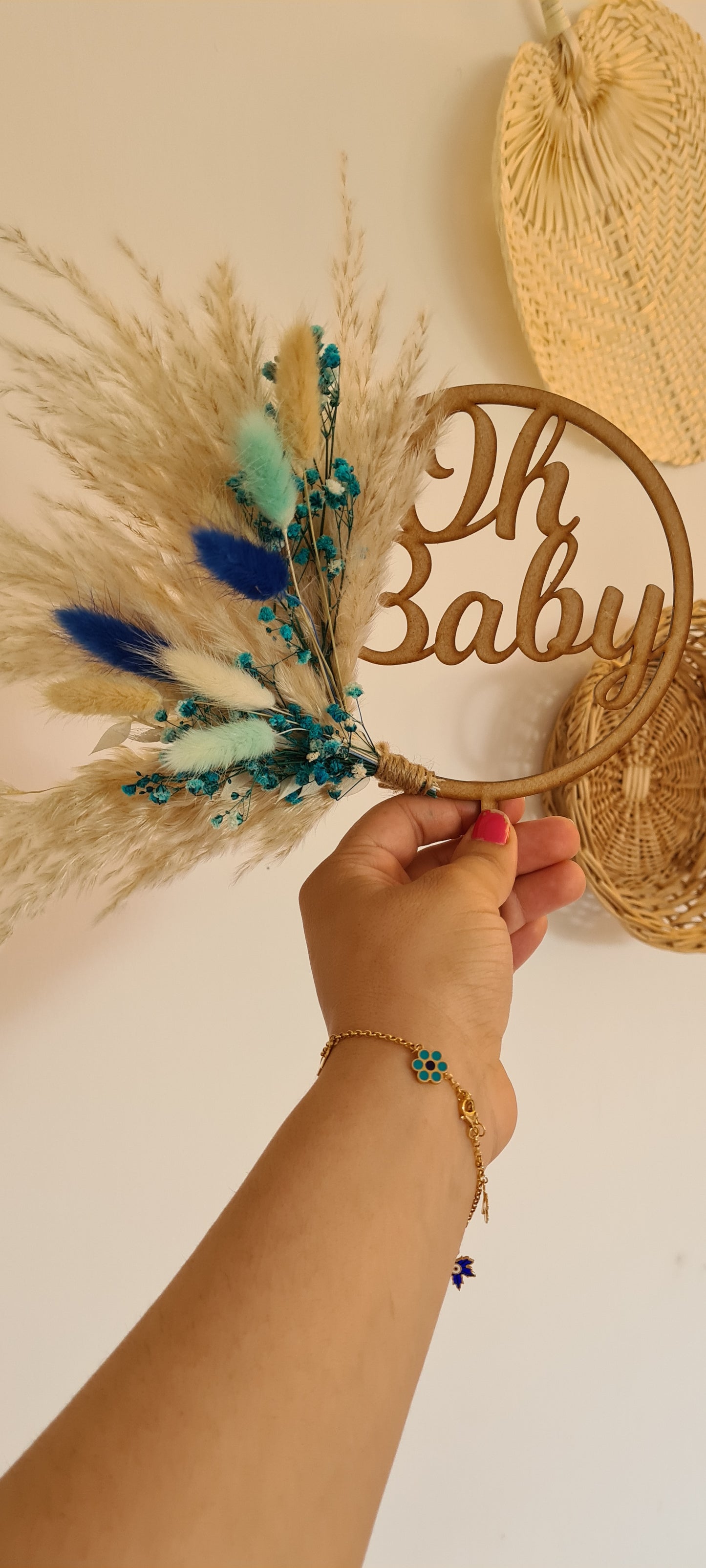 Nude 5.5 inch Pampas Grass Cake Topper wreath hoop