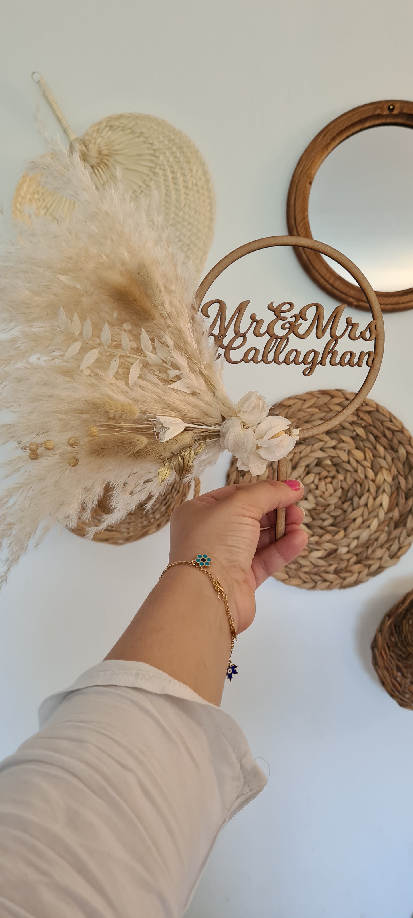 Nude 5.5 inch Pampas Grass Cake Topper wreath hoop
