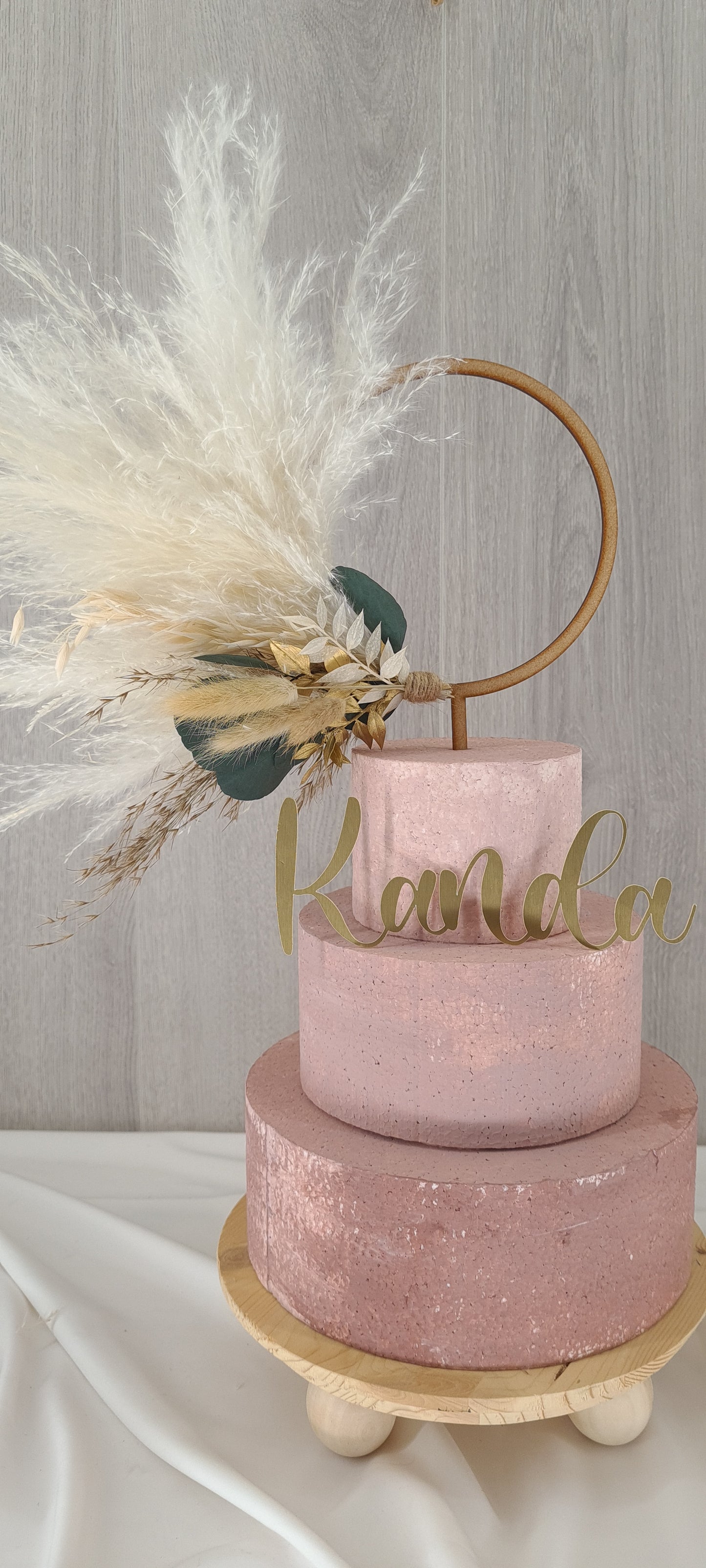 Eucalyptus & Gold Pampas cake topper wreath