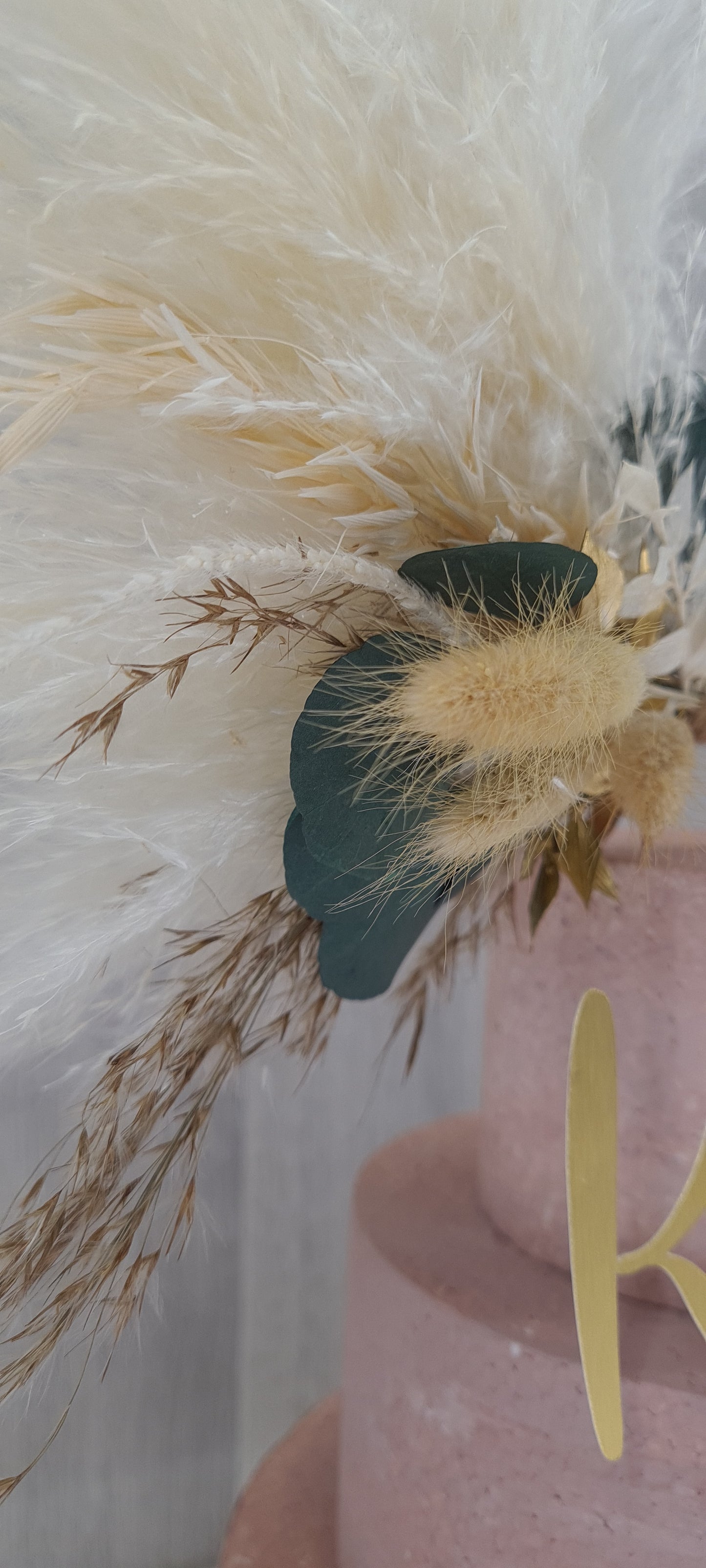 Eucalyptus & Gold Pampas cake topper wreath