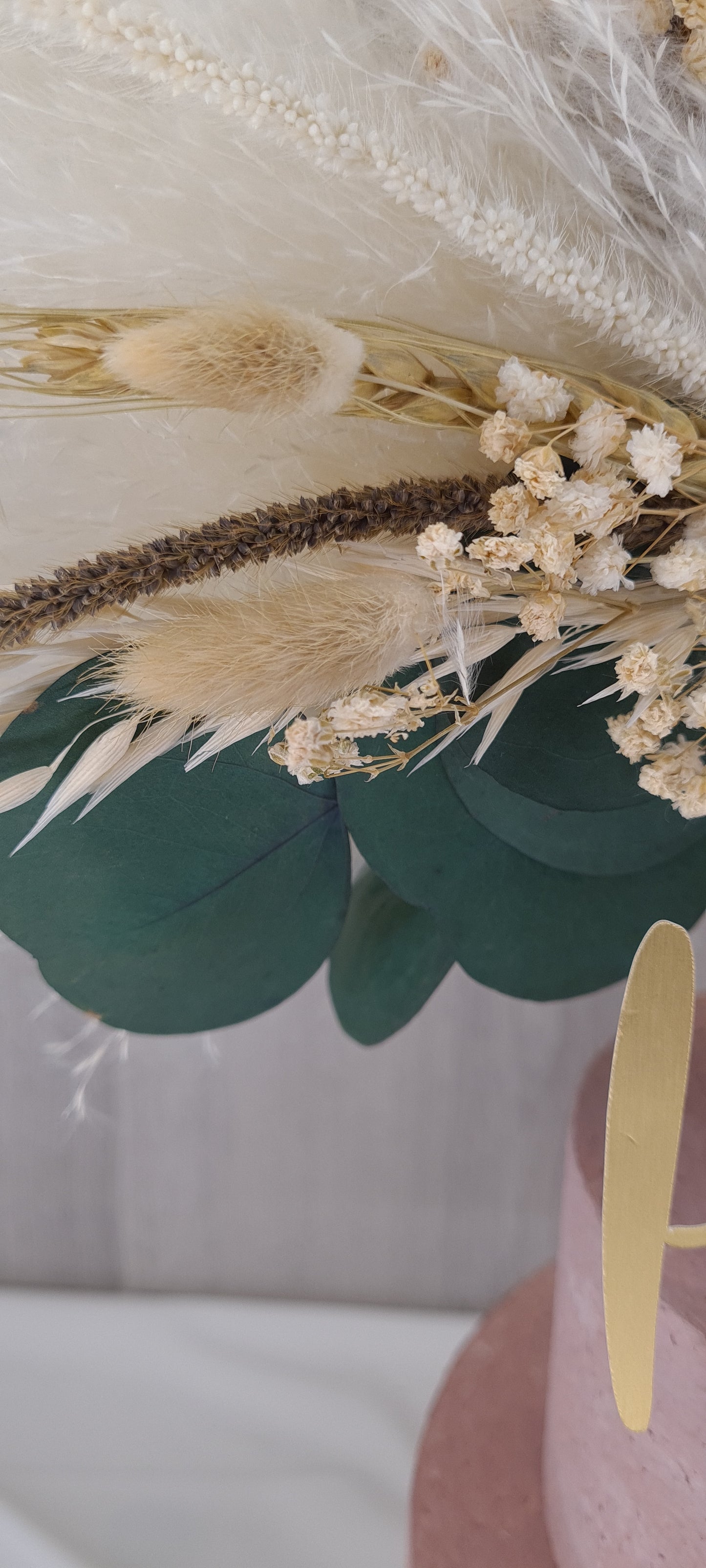 Eucalyptus & Gold Pampas cake topper wreath