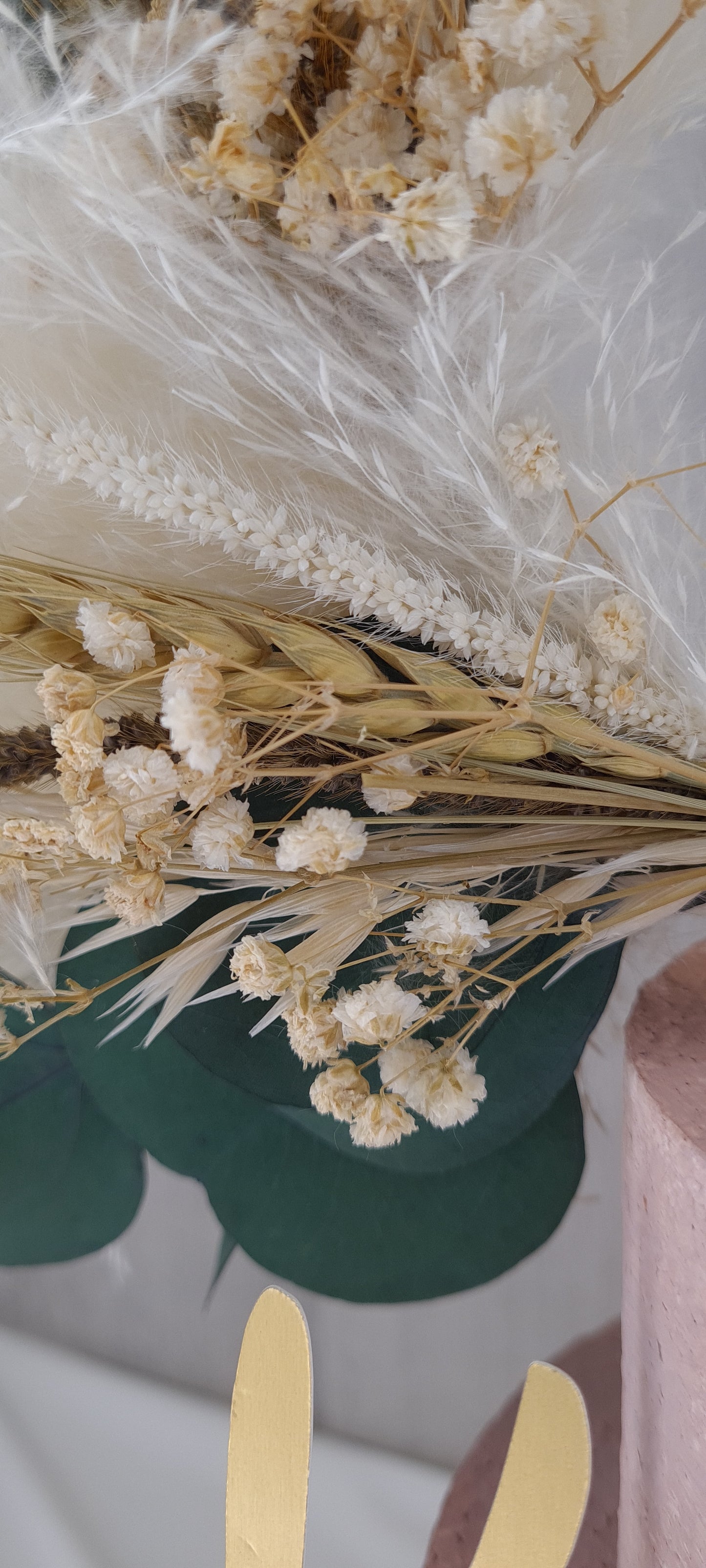 Eucalyptus & Gold Pampas cake topper wreath