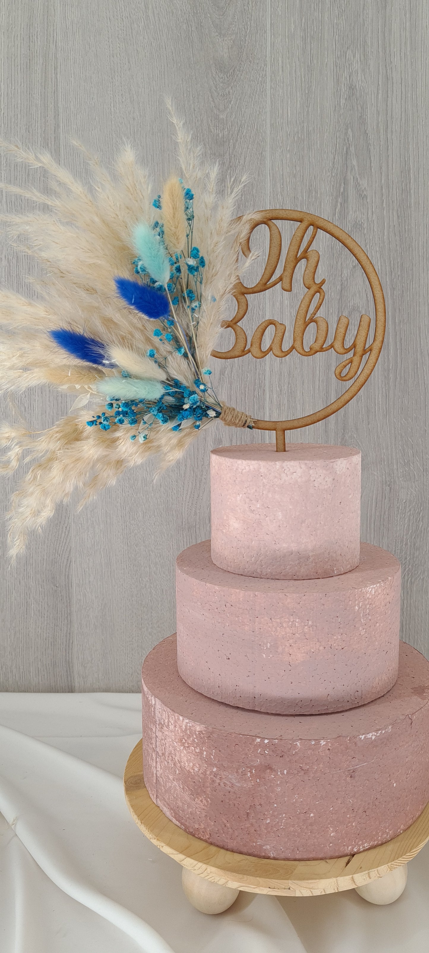 Baby Blue 5.5 inch Pampas grass cake topper wreath hoop