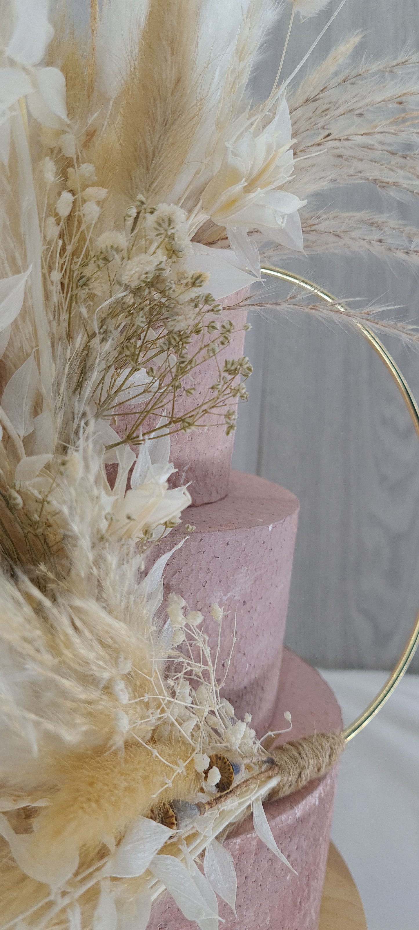 Neutral Boho Pampas cake topper wreath