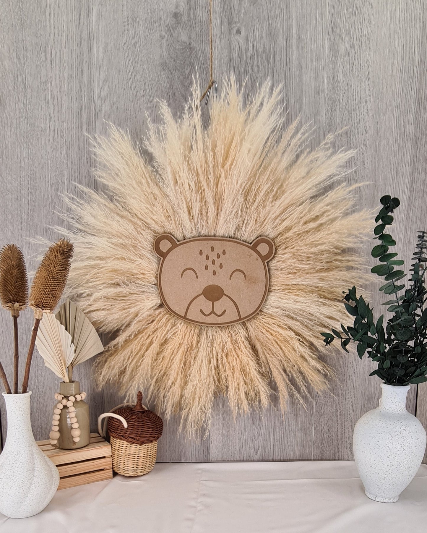 Pampas Grass Lion Wreath, Boho Nursery Decor