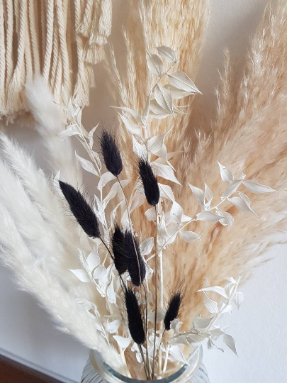 White, Cream & Black Bunnytail Pampas Grass Bouquet
