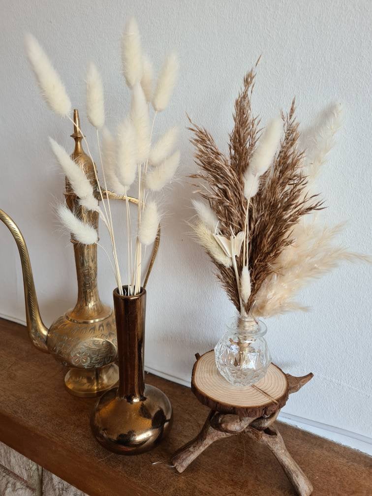 Super mini decanter glass vase with pampas grass and bunny tail bouquet