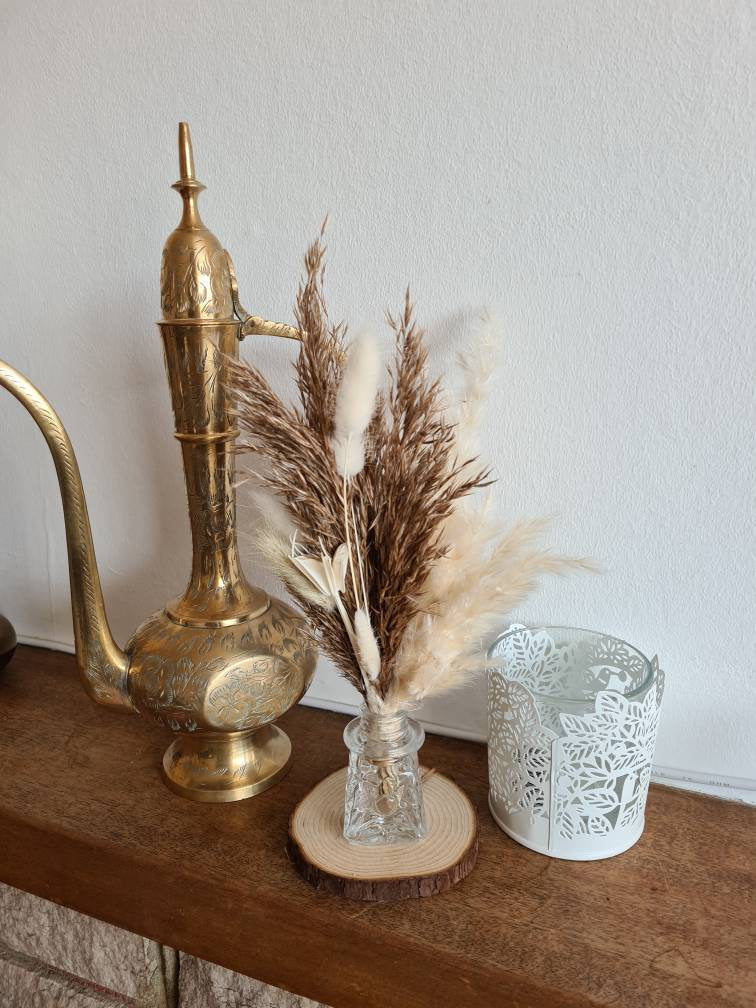 Super mini decanter glass vase with pampas grass and bunny tail bouquet