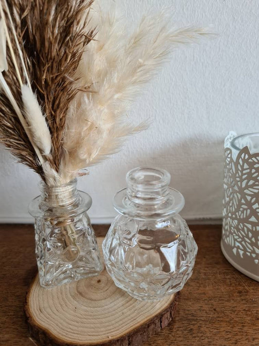 Super mini decanter glass vase with pampas grass and bunny tail bouquet