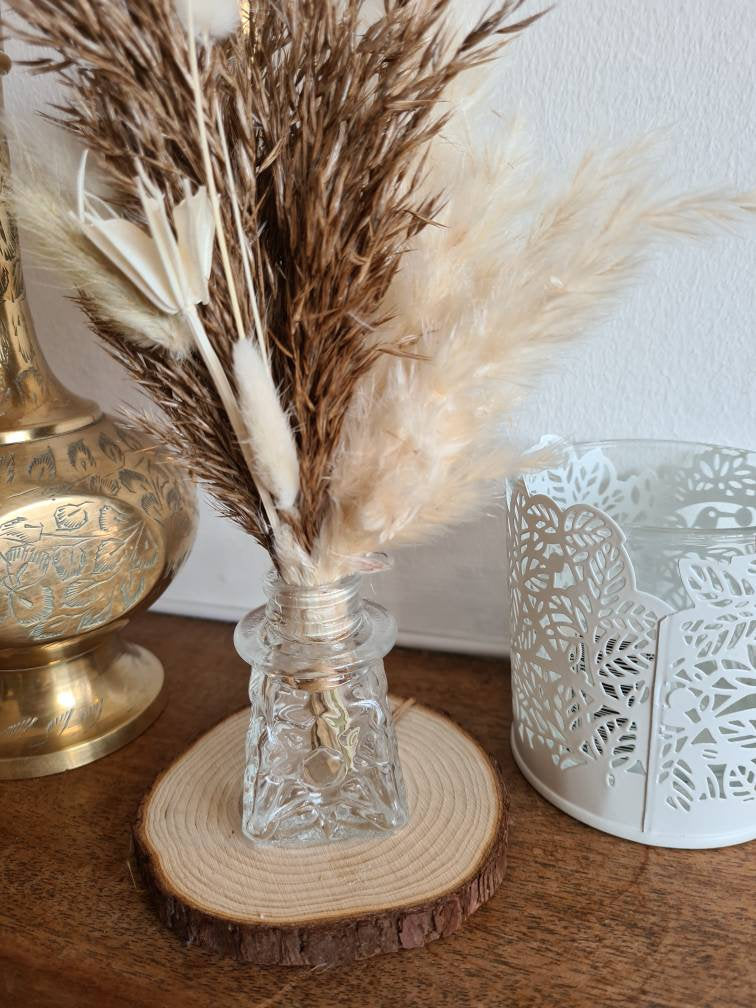 Super mini decanter glass vase with pampas grass and bunny tail bouquet