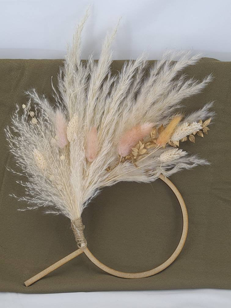 Rustic pink & Gold Pampas cake topper wreath