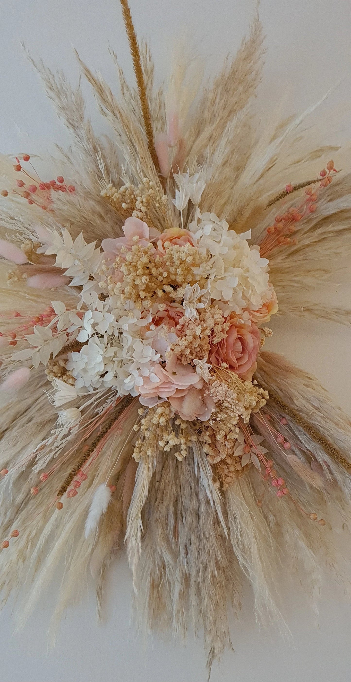 Pampas Wall Decoration | Neutral Mirror surround | Salon Decor | Wedding Arch Flowers