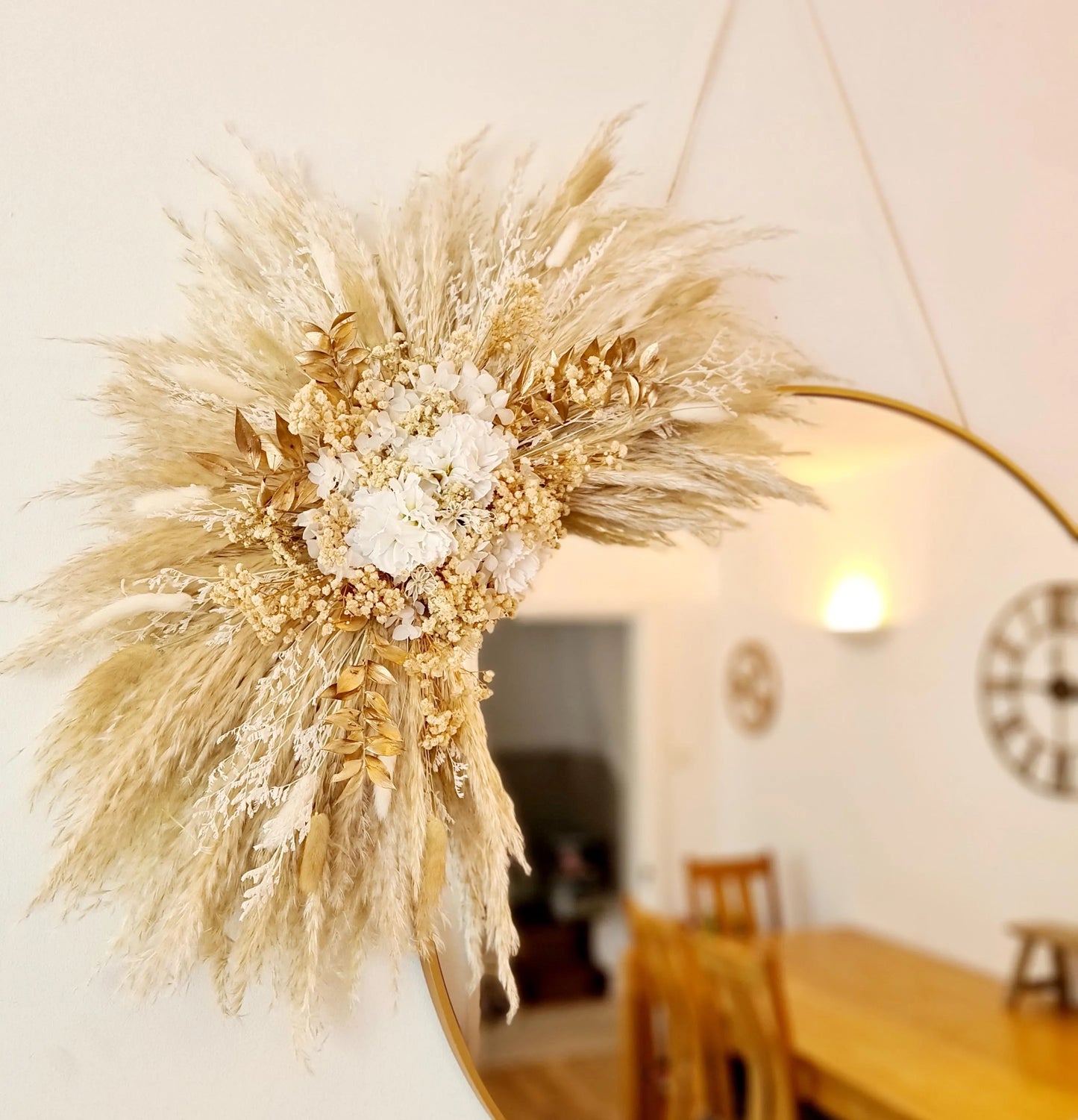 Pampas Wall Decoration | Neutral Mirror surround | Salon Decor | Wedding Arch Flowers