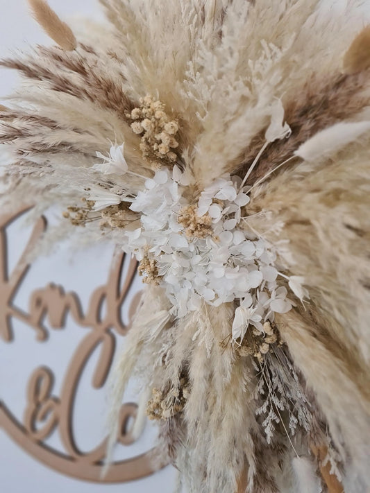 Pampas Wall Decoration | Neutral Mirror surround | Salon Decor | Wedding Arch Flowers