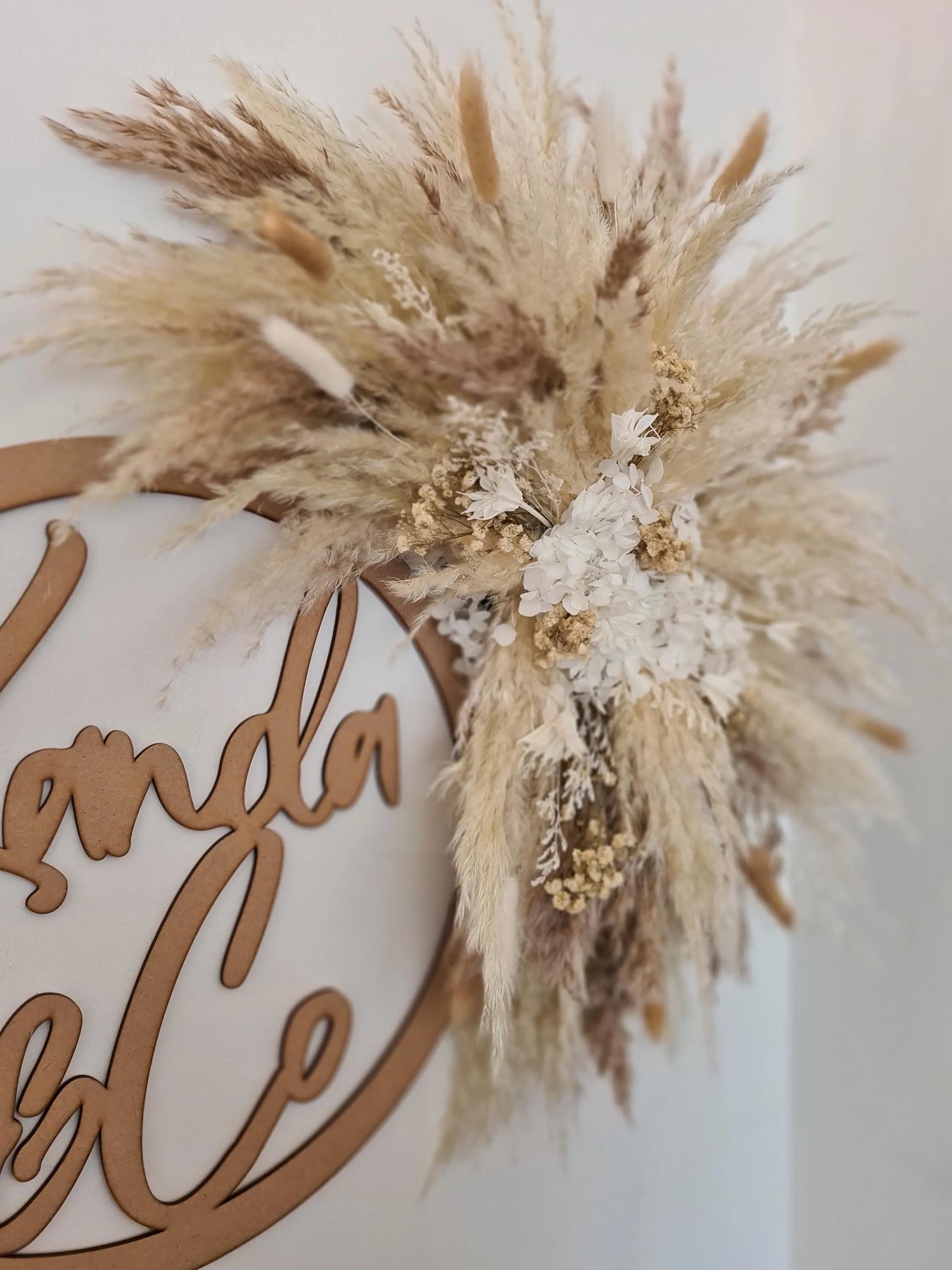 Pampas Wall Decoration | Neutral Mirror surround | Salon Decor | Wedding Arch Flowers