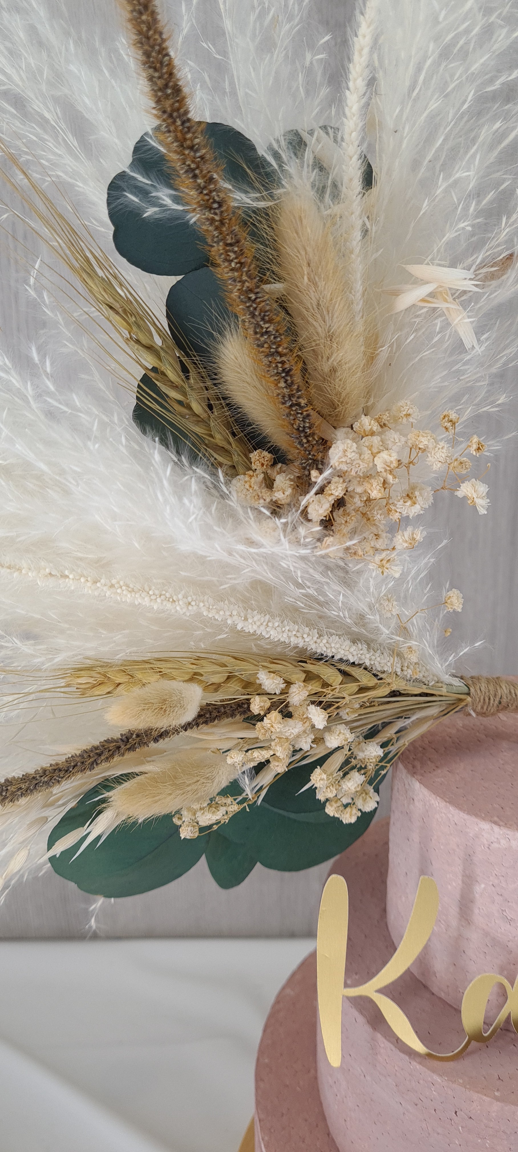 Buy 4' Rustic Pink and Gold Pampas Grass and Dried Flower Cake Topper  Wreath Hoop UK Wedding Oh Baby Cake Topper Online in India 
