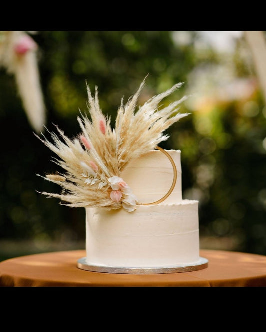 Rustic pink & Gold Pampas cake topper wreath