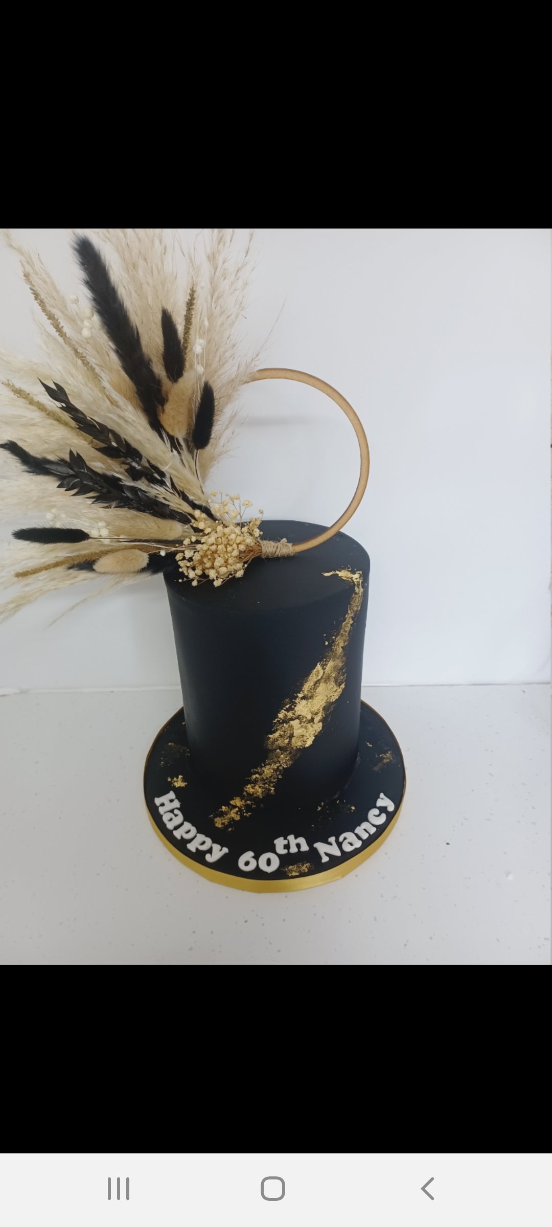 Gold & Black Pampas cake topper wreath